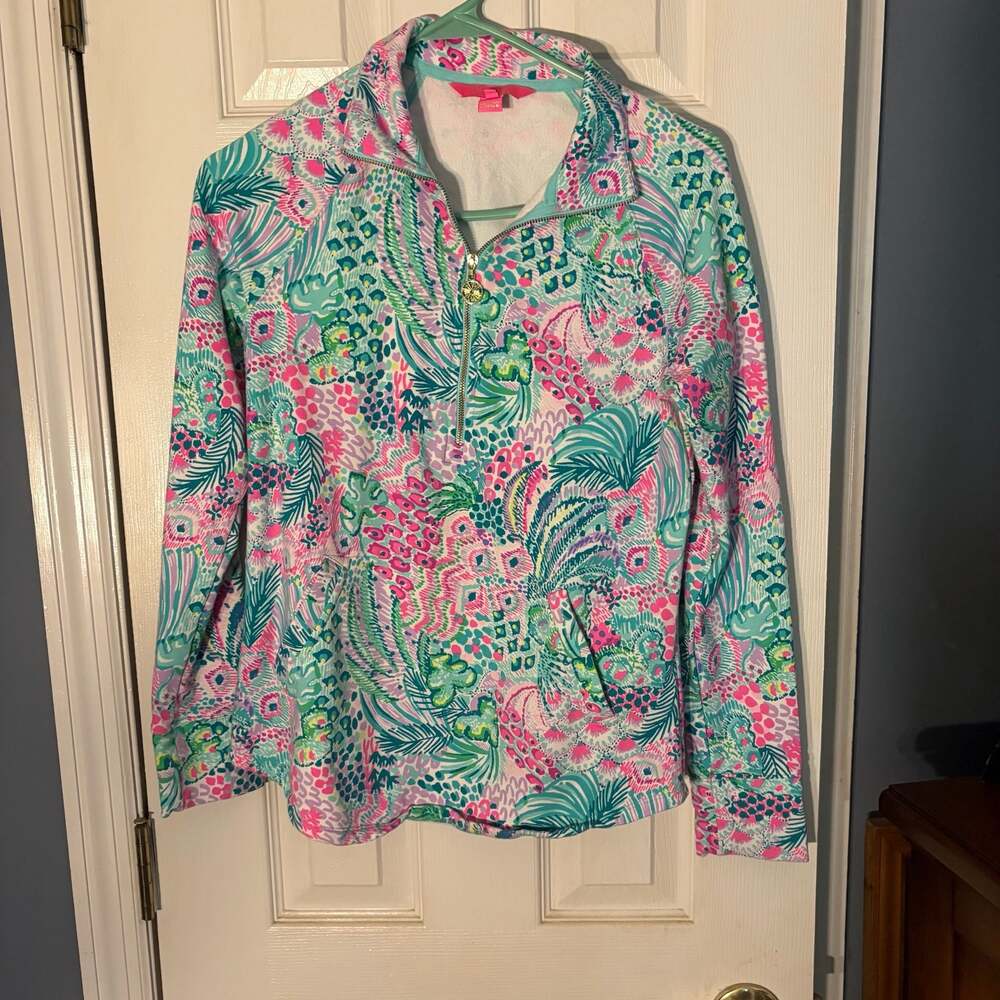 Lilly Pulitzer Skipper Popover Half-Zip Pullover Royal Zoo Print XS